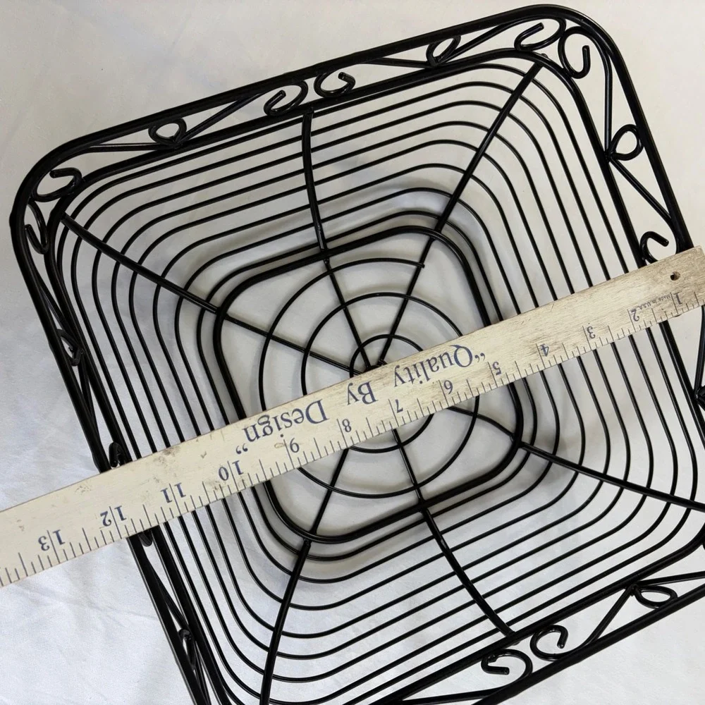 Black Metal Retro‎ Square Basket Scrollwork Decorative Fruit Storage 10x10x4.5